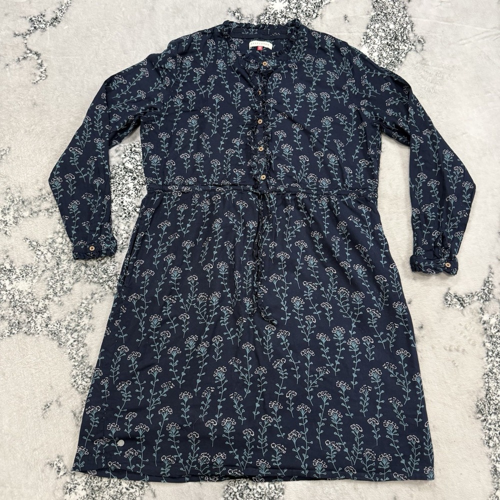 Brakeburn Floral Cotton Dress Womens 16 Blue Long Sleeve‎ Tie Waist Cottagecore